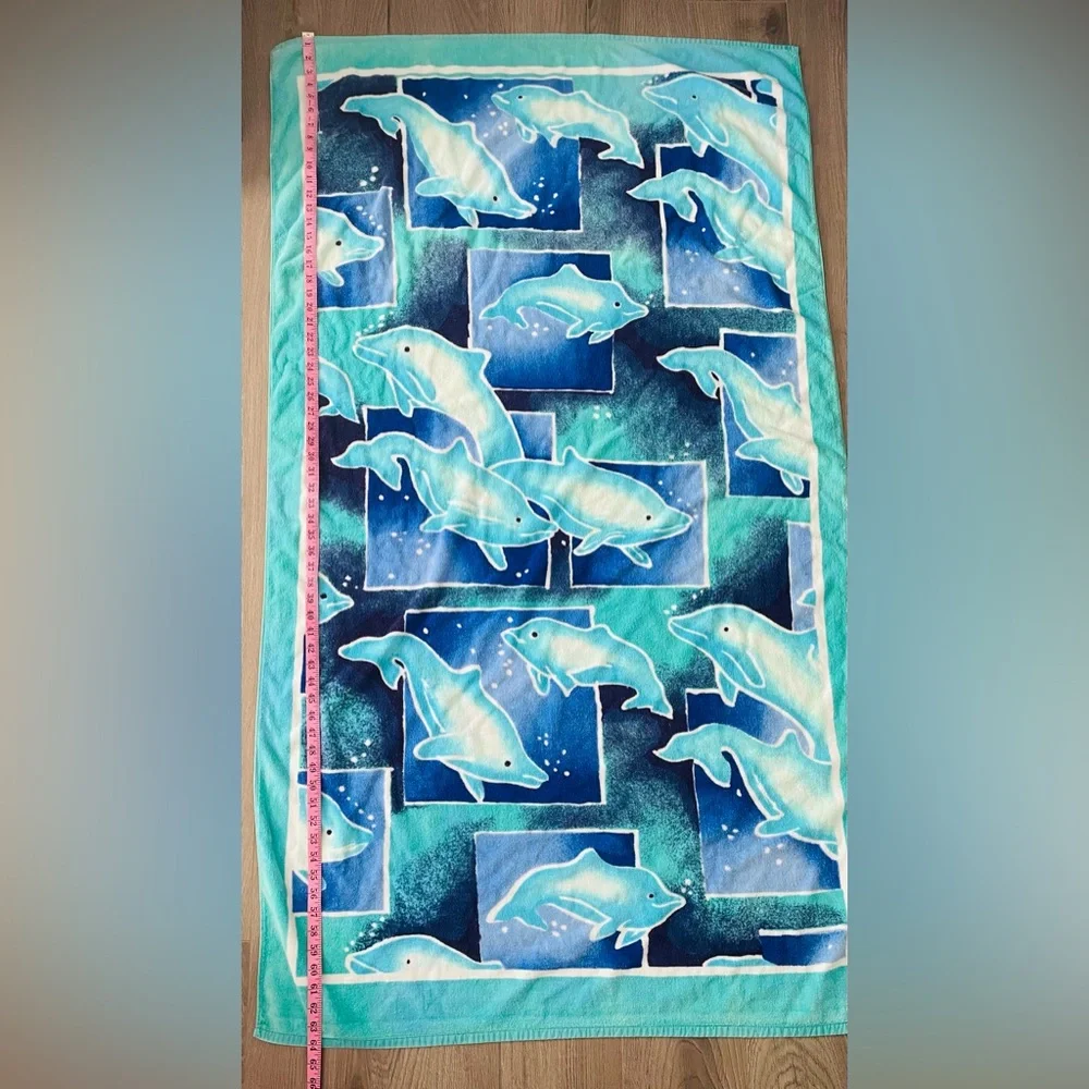 Summer Stock Vintage Beach Towel Blue Dolphins 64x36